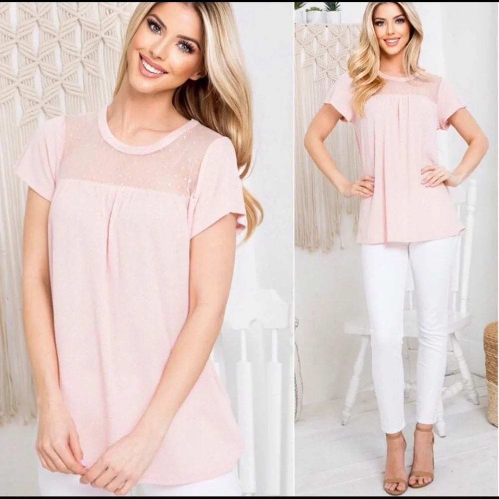 Pink Versatile Spring Summer Easter Top with Dot Detail - Picture 3 of 3